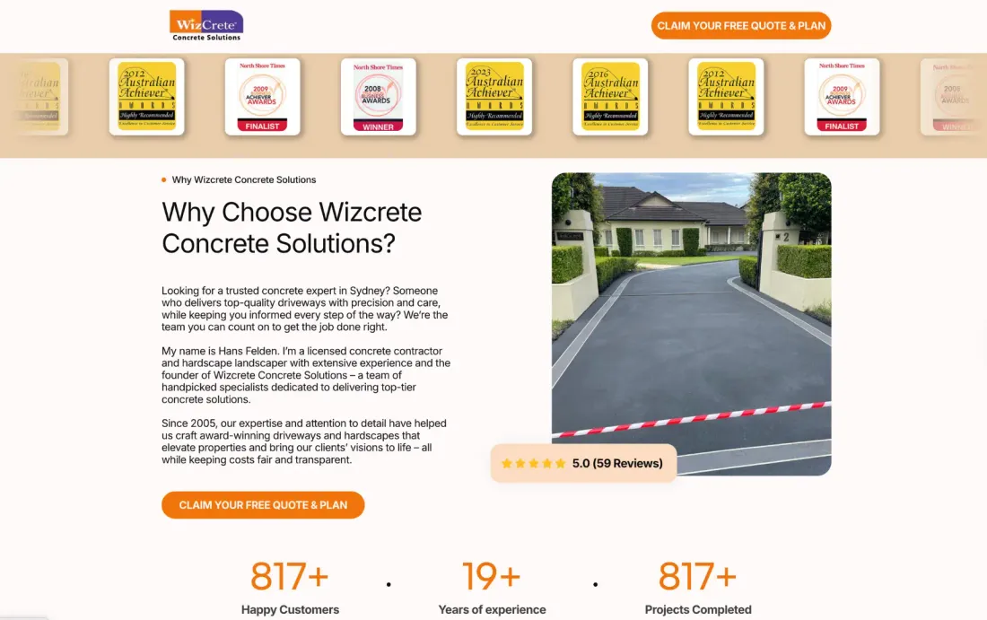 Wizcrete Concrete Solutions. 687% ROI from an AI booking assistant
