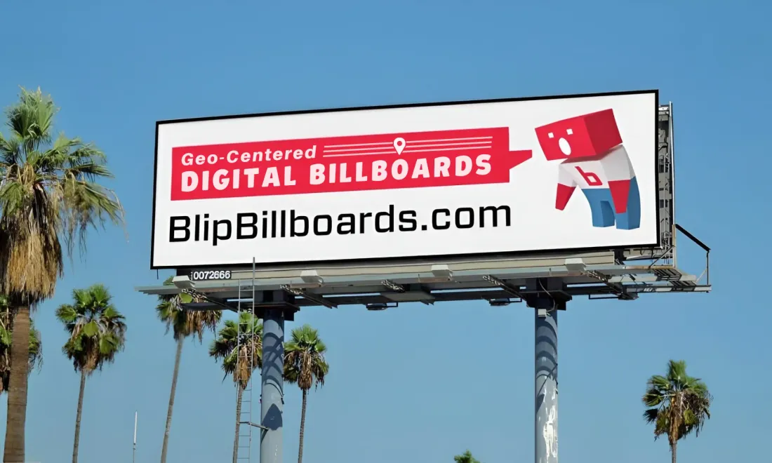 A Blip digital billboard running a live ServiceLine Pro client ad campaign