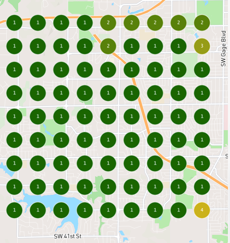 Day 10 geogrid for the keyword Deck Design, showing Top-3 ranking coverage across the same service area after the 10-day boost