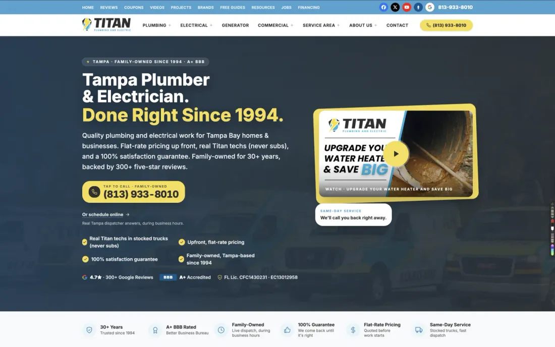 True Plumbers, website built by ServiceLine Pro
